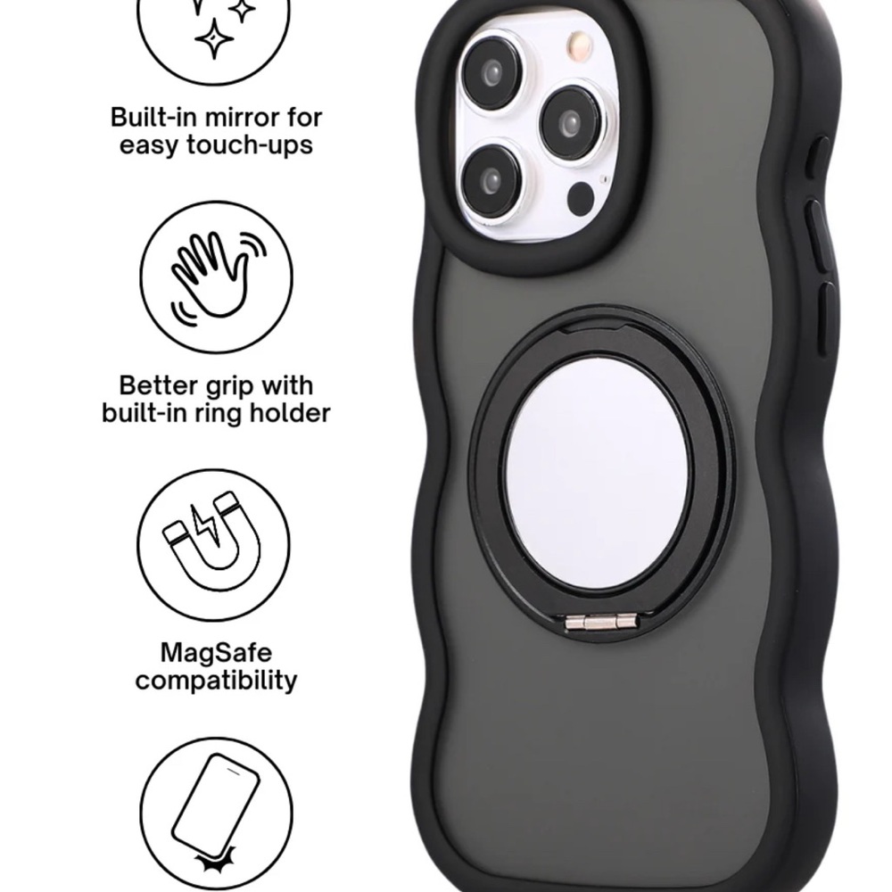 LuxyLemon Black Wavy Mirror MagSafe IPhone 14 Pro Max Case.